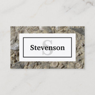 Fossil- Limestonesten med din namn och Monogram Visitkort