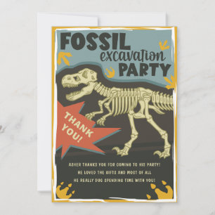 Fossil utgrävning Dinosaurie födelsedagsfest Tack Kort