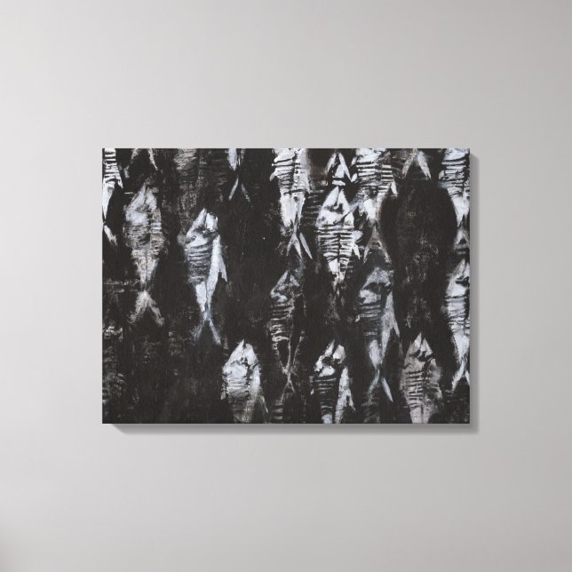 Fossil White Fish on Black Background Canvastryck (Framsida)