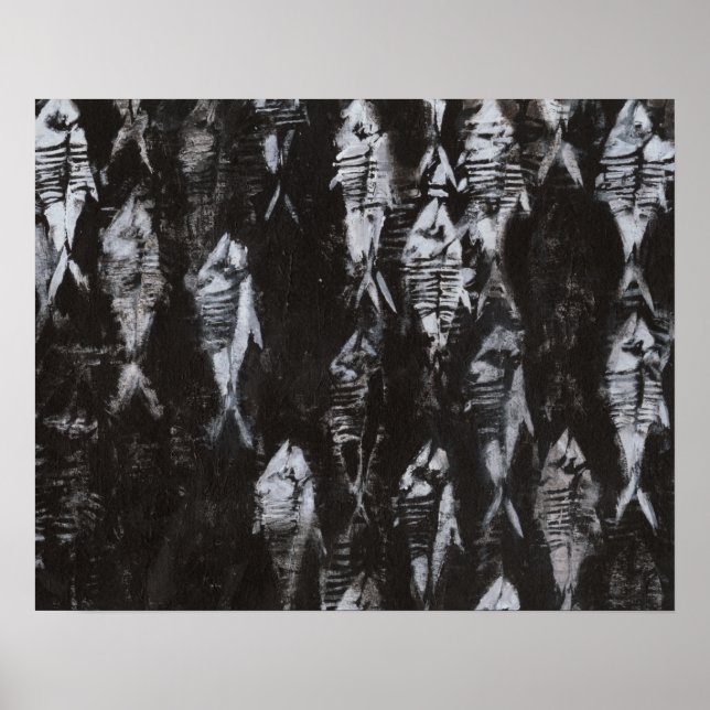 Fossil White Fish on Black Background Poster (Framsidan)