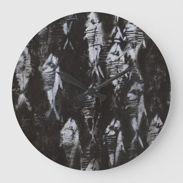 Fossil White Fish on Black Background Stor Klocka (Framsida)