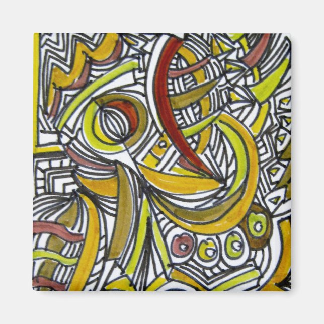 Fossils - Färgfull Abstrakt Art Bläck Teckning Magnet (Framsidan)