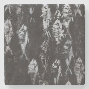 Fossilvit fisk i svart bakgrund underlägg sten