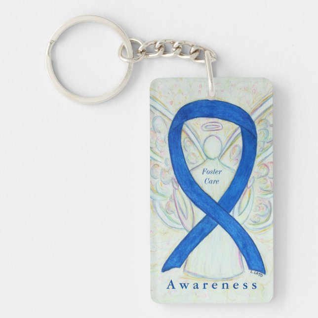 Foster Care Angel Blue Awareness Ribbon Keychain (Framsidan)