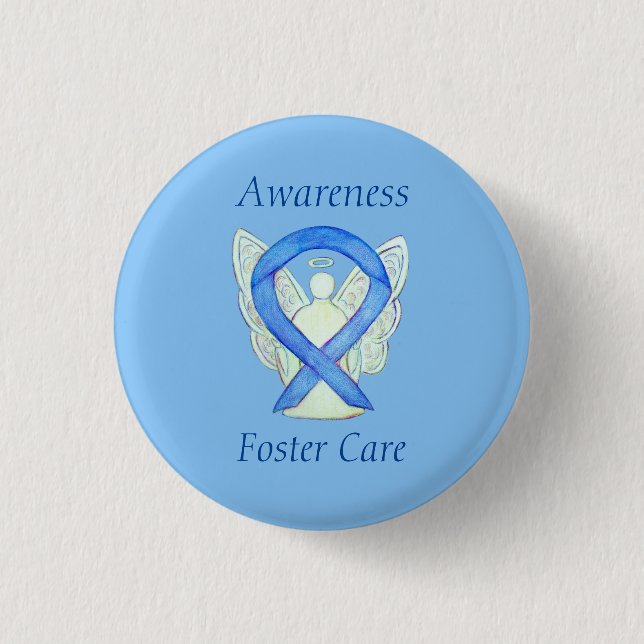 Foster Care Angel Blue Awareness Ribbon Pin Knapp (Framsida)