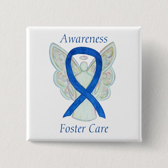 Foster Care Angel Blue Awareness Ribbon Pin Knapp (Framsida)