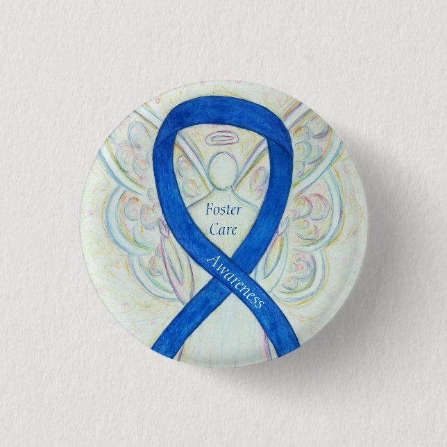 Foster Care Angel Blue Awareness Ribbon Pin Knapp (Framsida)