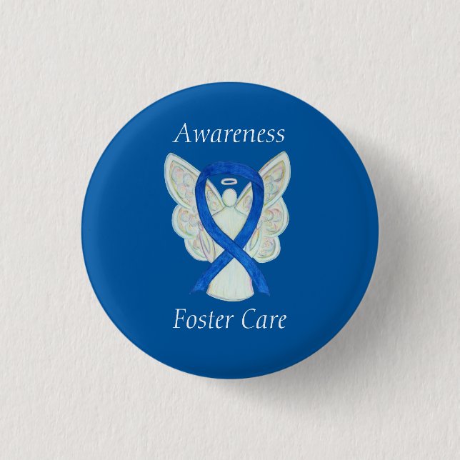 Foster Care Angel Blue Awareness Ribbon Pin Knapp (Framsida)