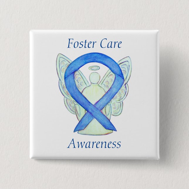Foster Care Angel Blue Awareness Ribbon Pin Knapp (Framsida)