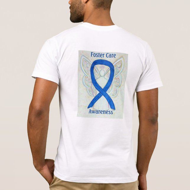 Foster Care Awareness Blue Ribbon Angel Anpassning Tee Shirt (Baksida)