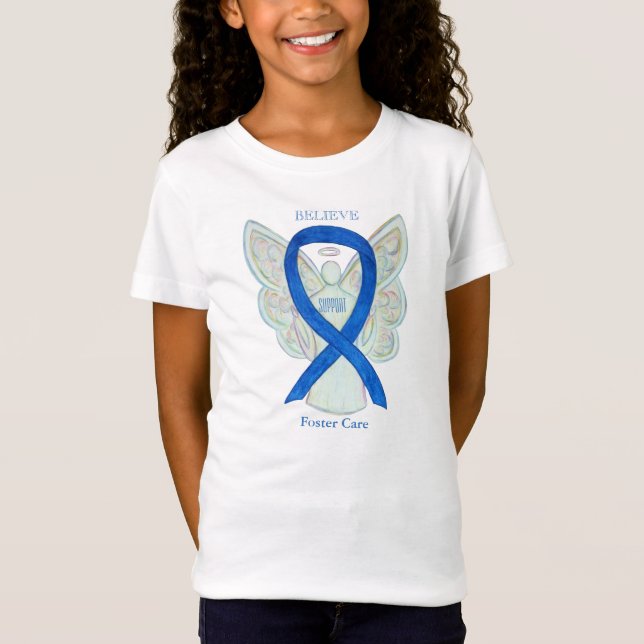 Foster Care Blue Awareness Ribbon Angel Shirt T Shirt (Framsida)