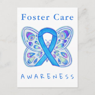 Foster Care Blue Awareness Ribbon Butterfly Cards Vykort