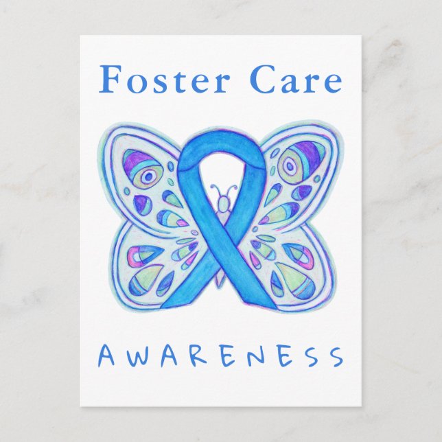 Foster Care Blue Awareness Ribbon Butterfly Cards Vykort (Framsida)