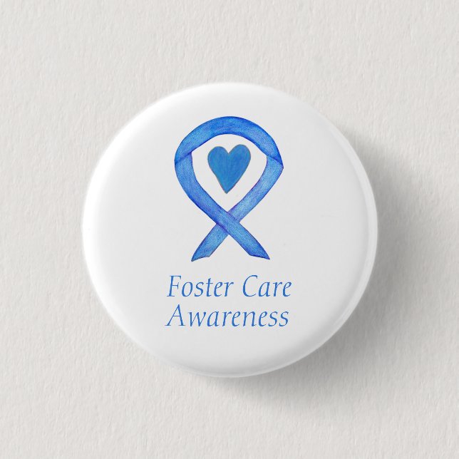 Foster Care Blue Awareness Ribbon Heart Stift Knapp (Framsida)