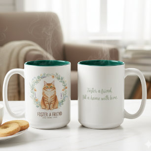 Foster en vän Ginger Katt Blommig Krans Två-Tonad Mugg