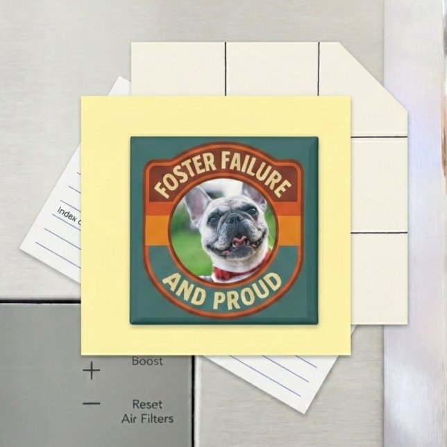 Foster Failure Retro-Randig Foto Magnet (Retro foster failure photo magnet for a dog rescue parent's kitchen refrigerator milestone gift.)