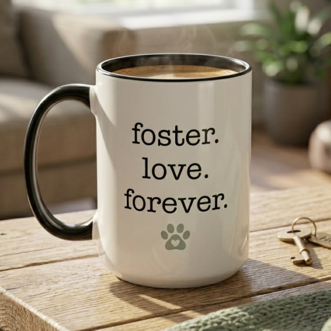 Foster kärlek för evigt Paw Print Djur räddning Gå Mugg (Animal rescue adoption gift mug)