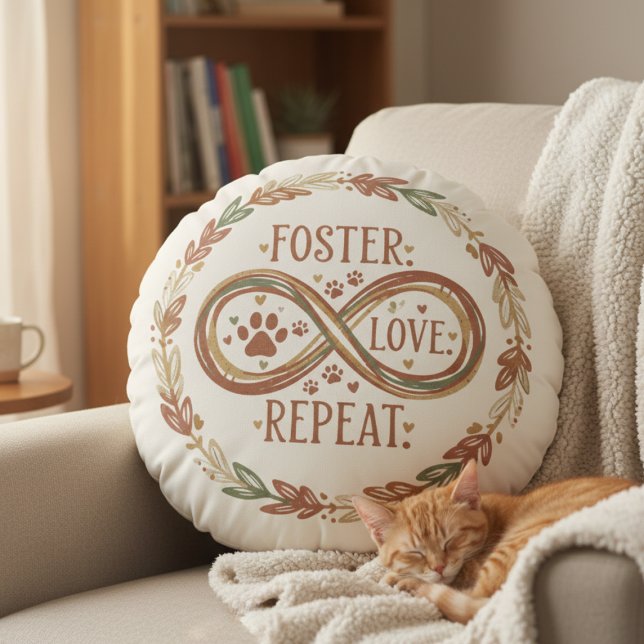 Foster Kärlek Repetera för sällskapsdjur Rund Kudde (Personalized pet foster pillow)