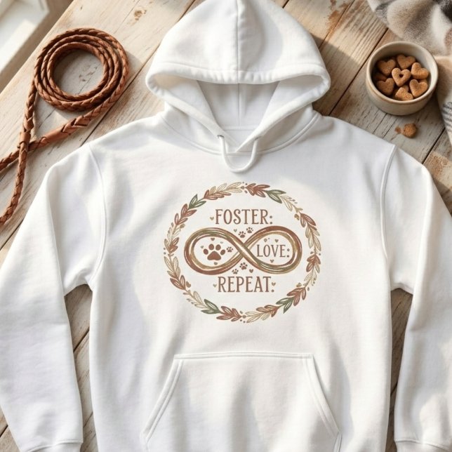Foster kärlek upprepa oändlighet Räddningshund mam T Shirt (Foster love repeat infinity hoodie — heartfelt Christmas gift idea for rescue animal advocates.)