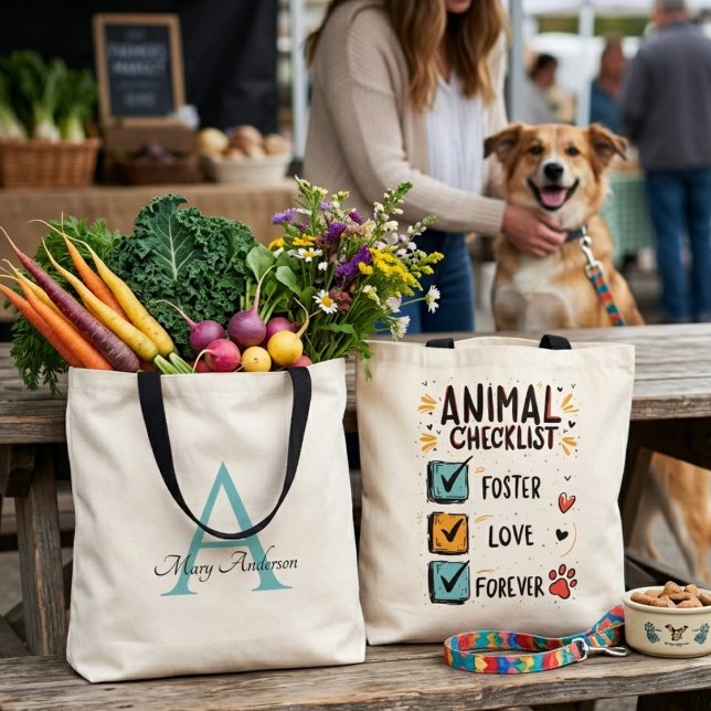 Foster Love Forever Djur Räddning Advocate Present Tygkasse (Reusable tote bag for an eco-conscious animal rescue advocate, ideal for a farmers market trip.)