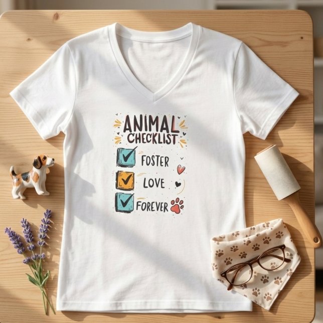 Foster Love Forever Rädda Djur T-Shirt (Animal checklist foster love forever shirt — thoughtful adoption day gift for rescue advocates.)