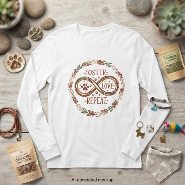 Foster Love Repeat Infinity Krans Hundmamma T Shirt (Cozy long-sleeve tee with an infinity wreath design, perfect for dedicated animal rescue advocates.)