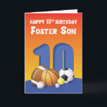 Foster Son 10th Birthday Sports Bollar Kort<br><div class="desc">Det är dags att kasta en roligt 10-årsdagen hälsning för din älskade fosterson. För att göra det kan du ge honom detta färgstarka kort som har en samling idrotter boll på framsidan.</div>