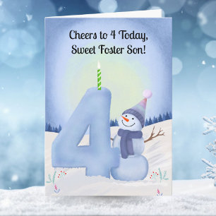 Foster Son 4-årsdag Snömannen Snöig Fyra Kort