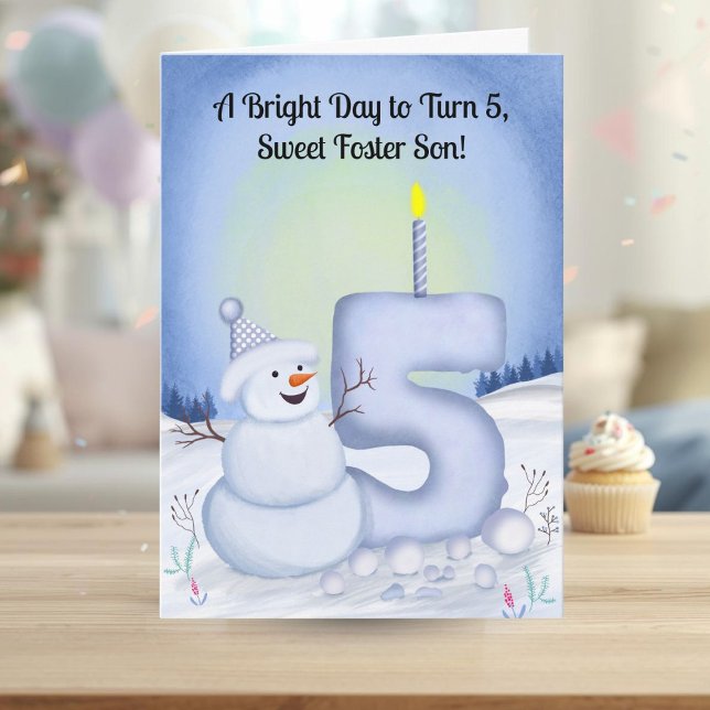 Foster Son 5-årsdag Snöman Snöig  Kort (Skapare uppladdad)