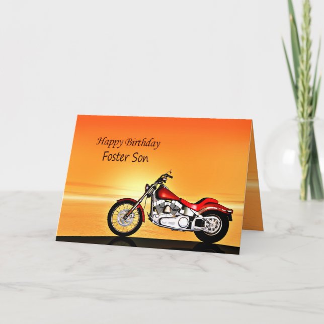 Foster son, motorcykelns solnedgång kort (Framsida)