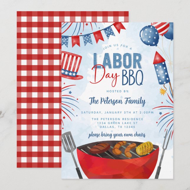 Fosterlandskärlekens Labor Day Grillfest Inbjudningar (Fram/baksida)