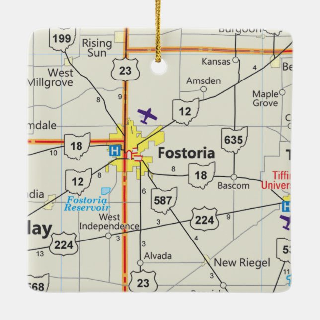 Fostoria Ohio Road Karta Julgransprydnad Keramik (Baksida)