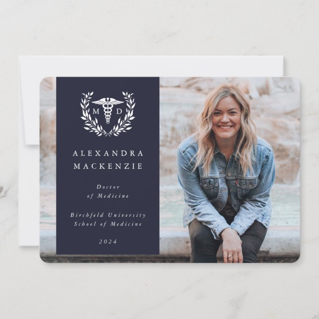 Fot för navy + White Laurel Wand Medical Degree Ph Meddelande (Framsida)