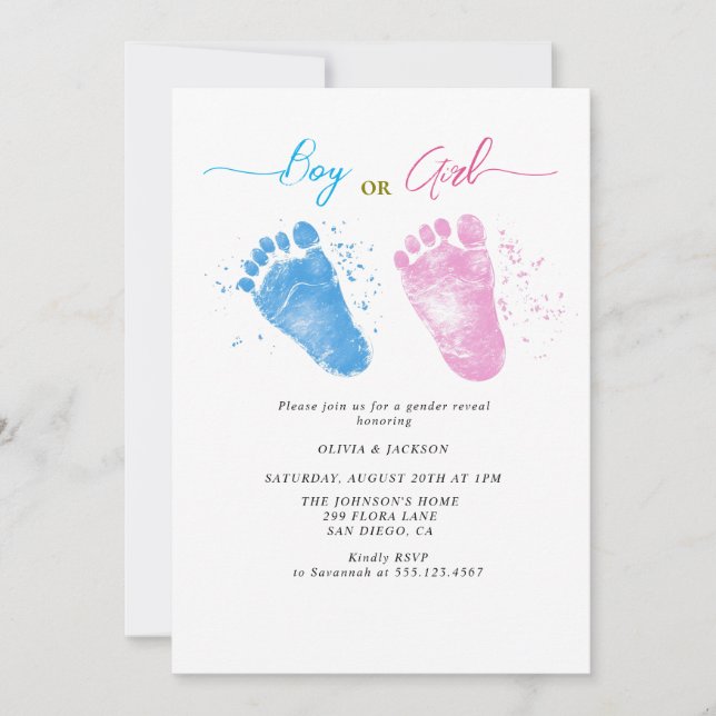 Fotavtryck av Genderna Reveal Party Inbjudningar (Framsida)