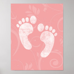 Fotavtryck av rosa/vit Baby Poster