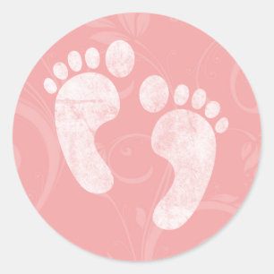 Fotavtryck av rosa/vit Baby Runt Klistermärke