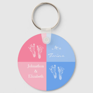 Fotavtryck av Twin Boy och Girl Cute Rosa Baby Nyckelring