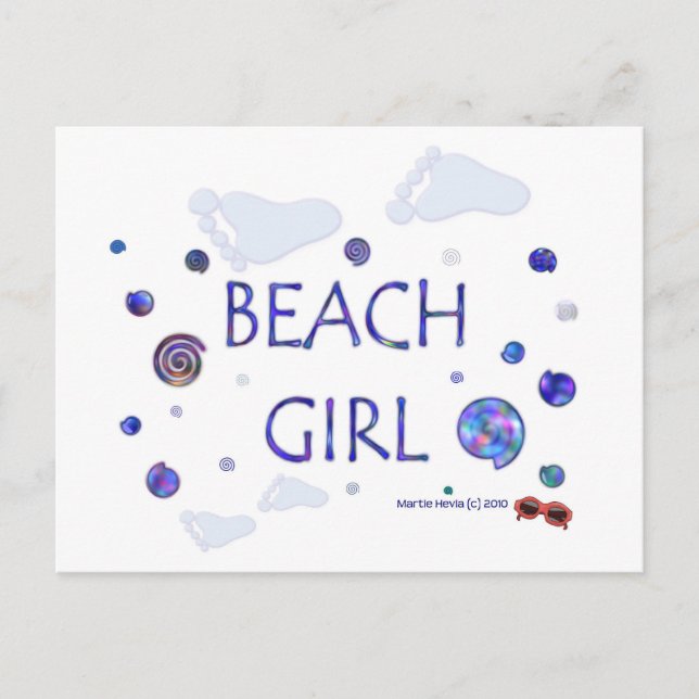 Fotavtryck för Beach Girl | Blue Beach Sång™-vykor Vykort (Framsida)