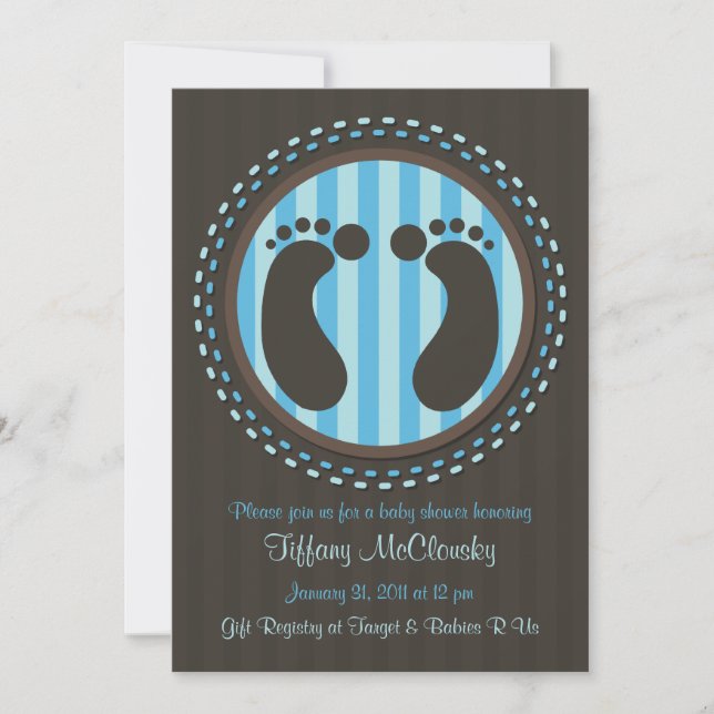 Fotavtryck för Blue Baby Shower Baby Inbjudningar (Framsida)