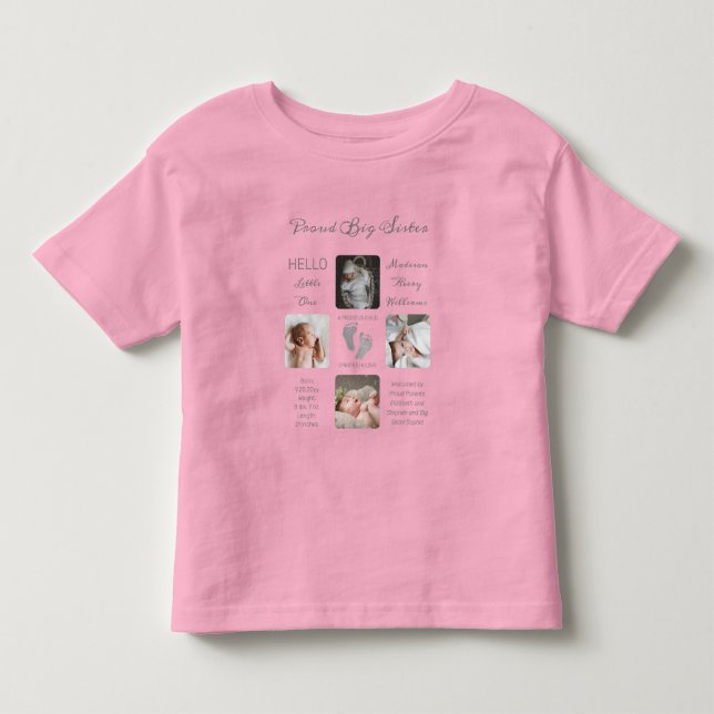 Fotavtryck Foto Birth Keepsak Proud Sister T-Shi T Shirt (Framsida)