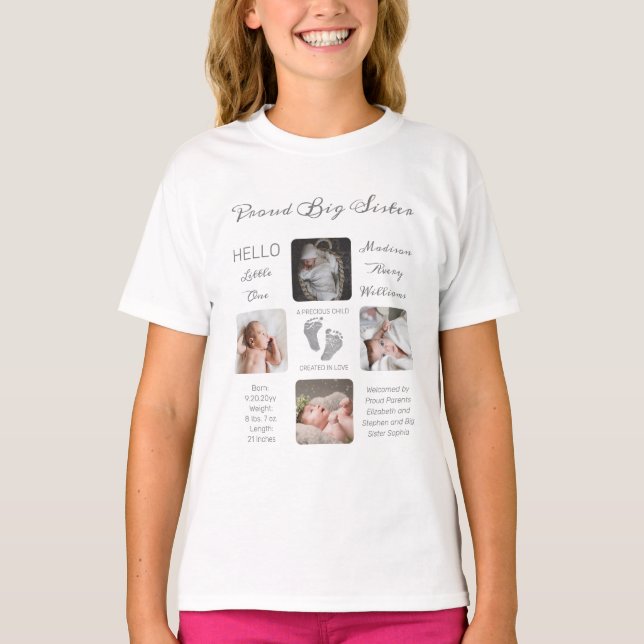 Fotavtryck Foto Birth Keepsak Proud Sister T Shirt (Framsida)