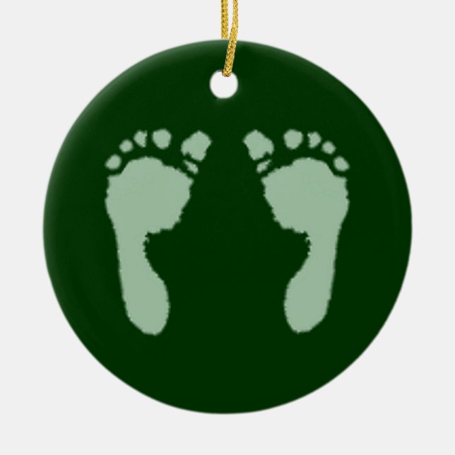 Fotavtryck från baby (Grönt) Julgransprydnad Keramik (Framsidan)
