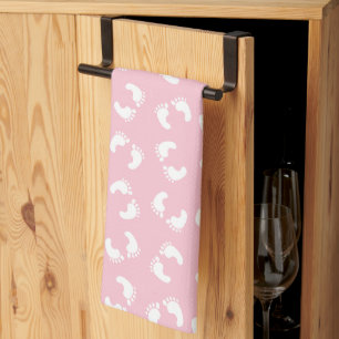 Fotavtryck från baby, Spädbarn foto, fotsteg, Rosa Kökshandduk