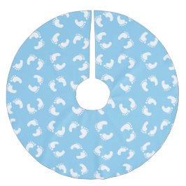 Fotavtryck från baby, Spädbarn, fotsteg, blått, po Julgransmatta Borstad Polyester