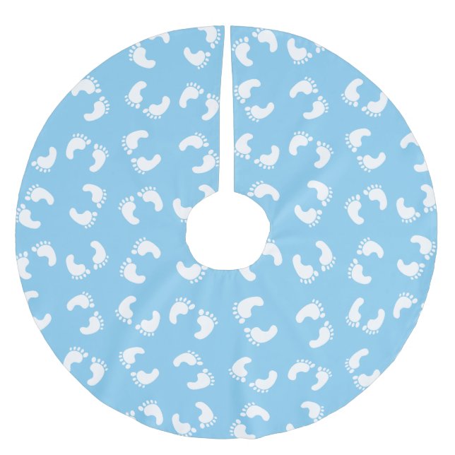 Fotavtryck från baby, Spädbarn, fotsteg, blått, po Julgransmatta Borstad Polyester (Framsidan)