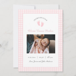 Fotavtryck från Cute Rosa Flicka foto Birth Meddelande