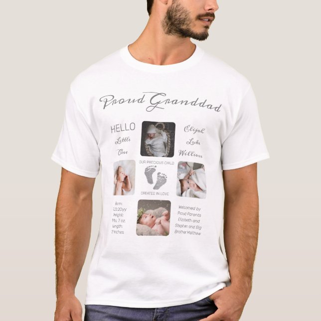 Fotavtryck från Många Foto Birth Keepsak Granddad T Shirt (Framsida)