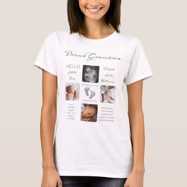Fotavtryck från Många Foto Birth Keepsak Grandma T Shirt (Framsida)