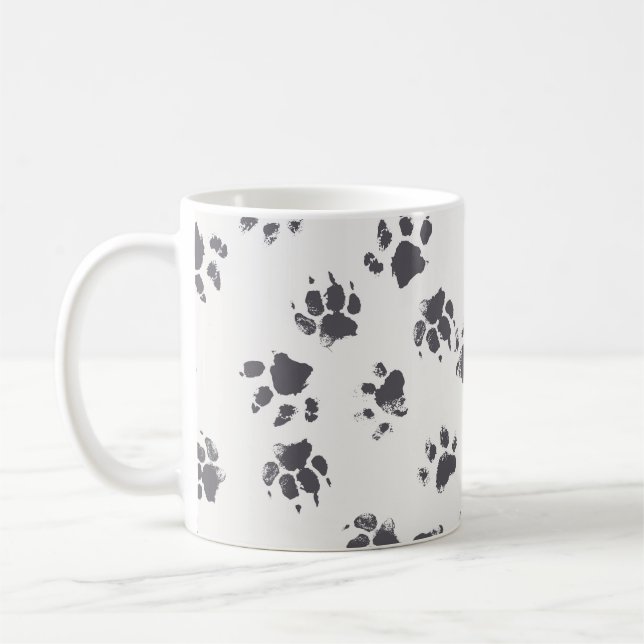 Fotavtryck från tass: Hund monokrom, sömlös. Kaffemugg (Vänster)