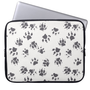 Fotavtryck från tass: Hund monokrom, sömlös. Laptop Fodral